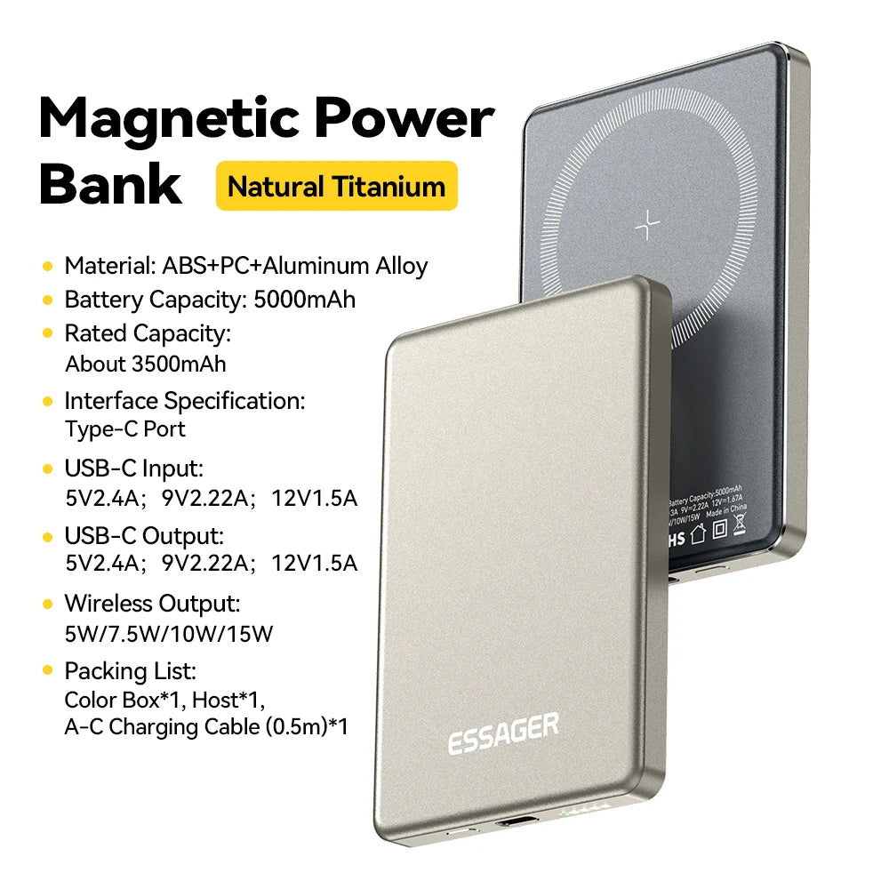 🔋 Batterie Externe Magnétique Gaming 5000 mAh | Charge Rapide 20W