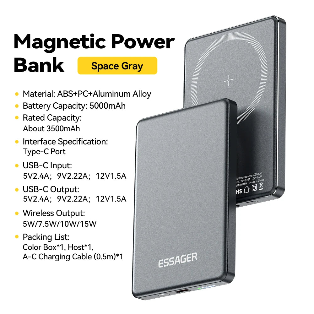 🔋 Batterie Externe Magnétique Gaming 5000 mAh | Charge Rapide 20W